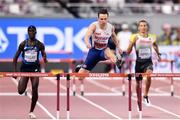 28 September 2019; Karsten Warholm of Norway, centre, competing in the Men's 400m Hurdles Semi-Finals during day two of the World Athletics Championships 2019 at Khalifa International Stadium in Doha, Qatar. Photo by Sam Barnes/Sportsfile