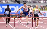28 September 2019; Karsten Warholm of Norway, centre, competing in the Men's 400m Hurdles Semi-Finals during day two of the World Athletics Championships 2019 at Khalifa International Stadium in Doha, Qatar. Photo by Sam Barnes/Sportsfile
