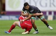 28 September 2019; Colby Fainga'a of Connacht is tackled by Steff Hughes of Scarlets during the Guinness PRO14 Round 1 match between Scarlets and Connacht at Parc y Scarlets in Llanelli, Wales. Photo by Chris Fairweather/Sportsfile