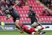 28 September 2019; Tom Daly of Connacht is tackled by Josh Macleod of Scarlets during the Guinness PRO14 Round 1 match between Scarlets and Connacht at Parc y Scarlets in Llanelli, Wales. Photo by Chris Fairweather/Sportsfile