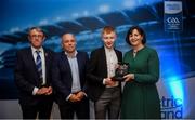 28 September 2019; Pictured is the Electric Ireland Minor Hurling All Star winner Shane Meehan of Clare at the 2019 Electric Ireland Minor Star Awards alongside, from left, Munster Council chairman Liam Lenihan, Derek McGrath and Executive Director of ESB Marguerite Sayers. The Hurling Team of the Year was selected by an expert panel of GAA legends including Alan Kerins, Derek McGrath, Karl Lacey and Tomás Quinn. The Electric Ireland GAA Minor Star Awards create a major moment for Minor players, showcasing the outstanding achievements of individual performers throughout the Championship season. The awards also recognise the effort of those who support them day in and day out, from their coaches to parents, clubs and communities. #GAAThisIsMajor Photo by David Fitzgerald/Sportsfile