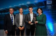 28 September 2019; Pictured is the Electric Ireland Minor Football All Star winner Tomo Culhane of Galway at the 2019 Electric Ireland Minor Star Awards alongside, from left, Munster Council chairman Liam Lenihan, Tomás Quinn and Executive Director of ESB Marguerite Sayers. The Football Team of the Year was selected by an expert panel of GAA legends including Alan Kerins, Derek McGrath, Karl Lacey and Tomás Quinn. The Electric Ireland GAA Minor Star Awards create a major moment for Minor players, showcasing the outstanding achievements of individual performers throughout the Championship season. The awards also recognise the effort of those who support them day in and day out, from their coaches to parents, clubs and communities. #GAAThisIsMajor Photo by David Fitzgerald/Sportsfile