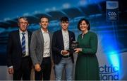 28 September 2019; Pictured is the Electric Ireland Minor Football All Star winner Dylan Geaney of Kerry at the 2019 Electric Ireland Minor Star Awards alongside, from left, Munster Council chairman Liam Lenihan, Tomás Quinn and Executive Director of ESB Marguerite Sayers. The Football Team of the Year was selected by an expert panel of GAA legends including Alan Kerins, Derek McGrath, Karl Lacey and Tomás Quinn. The Electric Ireland GAA Minor Star Awards create a major moment for Minor players, showcasing the outstanding achievements of individual performers throughout the Championship season. The awards also recognise the effort of those who support them day in and day out, from their coaches to parents, clubs and communities. #GAAThisIsMajor Photo by David Fitzgerald/Sportsfile