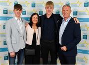 28 September 2019; James McLaughlin of Moycullen and Galway, with family members John, Teresa and John McLaughlin on their arrival at the 2019 Electric Ireland Minor Star Awards. The Hurling and Football Team of the Year was selected by an expert panel of GAA legends including Alan Kerins, Derek McGrath, Karl Lacey and Tomás Quinn. The Electric Ireland GAA Minor Star Awards create a major moment for Minor players, showcasing the outstanding achievements of individual performers throughout the Championship season. The awards also recognise the effort of those who support them day in and day out, from their coaches to parents, clubs and communities. #GAAThisIsMajor  Photo by Seb Daly/Sportsfile