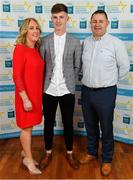 28 September 2019; Conor Corbett of Clyda Rovers and Cork, with family members Maria and Michael on their arrival at the 2019 Electric Ireland Minor Star Awards. The Hurling and Football Team of the Year was selected by an expert panel of GAA legends including Alan Kerins, Derek McGrath, Karl Lacey and Tomás Quinn. The Electric Ireland GAA Minor Star Awards create a major moment for Minor players, showcasing the outstanding achievements of individual performers throughout the Championship season. The awards also recognise the effort of those who support them day in and day out, from their coaches to parents, clubs and communities. #GAAThisIsMajor  Photo by Seb Daly/Sportsfile