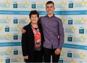 28 September 2019; Patrick Kirby of Patrickswell and Limerick, with grandmother Angela on their arrival at the 2019 Electric Ireland Minor Star Awards. The Hurling and Football Team of the Year was selected by an expert panel of GAA legends including Alan Kerins, Derek McGrath, Karl Lacey and Tomás Quinn. The Electric Ireland GAA Minor Star Awards create a major moment for Minor players, showcasing the outstanding achievements of individual performers throughout the Championship season. The awards also recognise the effort of those who support them day in and day out, from their coaches to parents, clubs and communities. #GAAThisIsMajor  Photo by Seb Daly/Sportsfile