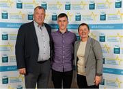 28 September 2019; Patrick Kirby of Patrickswell and Limerick, with family members Gary and Carmel Kirby on their arrival at the 2019 Electric Ireland Minor Star Awards. The Hurling and Football Team of the Year was selected by an expert panel of GAA legends including Alan Kerins, Derek McGrath, Karl Lacey and Tomás Quinn. The Electric Ireland GAA Minor Star Awards create a major moment for Minor players, showcasing the outstanding achievements of individual performers throughout the Championship season. The awards also recognise the effort of those who support them day in and day out, from their coaches to parents, clubs and communities. #GAAThisIsMajor  Photo by Seb Daly/Sportsfile