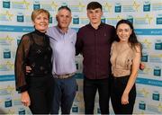 28 September 2019; Cathal O'Neill of Crecora-Manister and Limerick, with family members on their arrival at the 2019 Electric Ireland Minor Star Awards. The Hurling and Football Team of the Year was selected by an expert panel of GAA legends including Alan Kerins, Derek McGrath, Karl Lacey and Tomás Quinn. The Electric Ireland GAA Minor Star Awards create a major moment for Minor players, showcasing the outstanding achievements of individual performers throughout the Championship season. The awards also recognise the effort of those who support them day in and day out, from their coaches to parents, clubs and communities. #GAAThisIsMajor  Photo by Seb Daly/Sportsfile