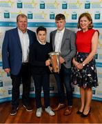 28 September 2019; Ian McGlynn of Kilconieron and Galway, with family members John, Eamonn and Ann McGlynn, on their arrival at the 2019 Electric Ireland Minor Star Awards. The Hurling and Football Team of the Year was selected by an expert panel of GAA legends including Alan Kerins, Derek McGrath, Karl Lacey and Tomás Quinn. The Electric Ireland GAA Minor Star Awards create a major moment for Minor players, showcasing the outstanding achievements of individual performers throughout the Championship season. The awards also recognise the effort of those who support them day in and day out, from their coaches to parents, clubs and communities. #GAAThisIsMajor  Photo by Seb Daly/Sportsfile