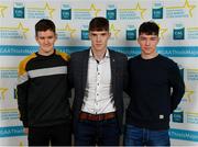 28 September 2019; Rona Boyle of Truagh Gaels and Monaghan, centre, with his brothers Dermot and Ryan on their arrival at the 2019 Electric Ireland Minor Star Awards. The Hurling and Football Team of the Year was selected by an expert panel of GAA legends including Alan Kerins, Derek McGrath, Karl Lacey and Tomás Quinn. The Electric Ireland GAA Minor Star Awards create a major moment for Minor players, showcasing the outstanding achievements of individual performers throughout the Championship season. The awards also recognise the effort of those who support them day in and day out, from their coaches to parents, clubs and communities. #GAAThisIsMajor  Photo by Seb Daly/Sportsfile