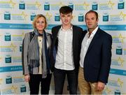 28 September 2019; Billy Drennan of Galmoy and Kilkenny, with family members Triona and Liam Drennan on their arrival at the 2019 Electric Ireland Minor Star Awards. The Hurling and Football Team of the Year was selected by an expert panel of GAA legends including Alan Kerins, Derek McGrath, Karl Lacey and Tomás Quinn. The Electric Ireland GAA Minor Star Awards create a major moment for Minor players, showcasing the outstanding achievements of individual performers throughout the Championship season. The awards also recognise the effort of those who support them day in and day out, from their coaches to parents, clubs and communities. #GAAThisIsMajor  Photo by Seb Daly/Sportsfile