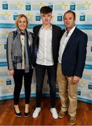 28 September 2019; Billy Drennan of Galmoy and Kilkenny, with family members Triona and Liam Drennan on their arrival at the 2019 Electric Ireland Minor Star Awards. The Hurling and Football Team of the Year was selected by an expert panel of GAA legends including Alan Kerins, Derek McGrath, Karl Lacey and Tomás Quinn. The Electric Ireland GAA Minor Star Awards create a major moment for Minor players, showcasing the outstanding achievements of individual performers throughout the Championship season. The awards also recognise the effort of those who support them day in and day out, from their coaches to parents, clubs and communities. #GAAThisIsMajor  Photo by Seb Daly/Sportsfile