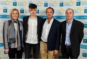 28 September 2019; Billy Drennan of Galmoy and Kilkenny, with family members Triona and Liam Drennan, and his uncle Jerry, on their arrival at the 2019 Electric Ireland Minor Star Awards. The Hurling and Football Team of the Year was selected by an expert panel of GAA legends including Alan Kerins, Derek McGrath, Karl Lacey and Tomás Quinn. The Electric Ireland GAA Minor Star Awards create a major moment for Minor players, showcasing the outstanding achievements of individual performers throughout the Championship season. The awards also recognise the effort of those who support them day in and day out, from their coaches to parents, clubs and communities. #GAAThisIsMajor  Photo by Seb Daly/Sportsfile