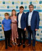 28 September 2019; Daniel Cox of Moycullen and Galway, with family members Charlie, Phil and David Cox, on their arrival at the 2019 Electric Ireland Minor Star Awards. The Hurling and Football Team of the Year was selected by an expert panel of GAA legends including Alan Kerins, Derek McGrath, Karl Lacey and Tomás Quinn. The Electric Ireland GAA Minor Star Awards create a major moment for Minor players, showcasing the outstanding achievements of individual performers throughout the Championship season. The awards also recognise the effort of those who support them day in and day out, from their coaches to parents, clubs and communities. #GAAThisIsMajor  Photo by Seb Daly/Sportsfile