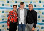 28 September 2019; Daniel Linehan of Castlemagner and Cork, with family members Kas and Jimmy Linehan, on their arrival at the 2019 Electric Ireland Minor Star Awards. The Hurling and Football Team of the Year was selected by an expert panel of GAA legends including Alan Kerins, Derek McGrath, Karl Lacey and Tomás Quinn. The Electric Ireland GAA Minor Star Awards create a major moment for Minor players, showcasing the outstanding achievements of individual performers throughout the Championship season. The awards also recognise the effort of those who support them day in and day out, from their coaches to parents, clubs and communities. #GAAThisIsMajor  Photo by Seb Daly/Sportsfile