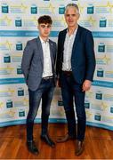 28 September 2019; Alex Connaire of Sarsfield and Galway, with Adrian Connaire, on their arrival at the 2019 Electric Ireland Minor Star Awards. The Hurling and Football Team of the Year was selected by an expert panel of GAA legends including Alan Kerins, Derek McGrath, Karl Lacey and Tomás Quinn. The Electric Ireland GAA Minor Star Awards create a major moment for Minor players, showcasing the outstanding achievements of individual performers throughout the Championship season. The awards also recognise the effort of those who support them day in and day out, from their coaches to parents, clubs and communities. #GAAThisIsMajor  Photo by Seb Daly/Sportsfile