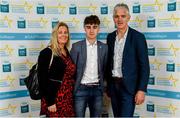28 September 2019; Alex Connaire of Sarsfield and Galway, with family members Nicola and Adrian Connaire, on their arrival at the 2019 Electric Ireland Minor Star Awards. The Hurling and Football Team of the Year was selected by an expert panel of GAA legends including Alan Kerins, Derek McGrath, Karl Lacey and Tomás Quinn. The Electric Ireland GAA Minor Star Awards create a major moment for Minor players, showcasing the outstanding achievements of individual performers throughout the Championship season. The awards also recognise the effort of those who support them day in and day out, from their coaches to parents, clubs and communities. #GAAThisIsMajor  Photo by Seb Daly/Sportsfile