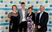 28 September 2019; Peter McDonald of Thomastown and Kilkenny, with family members Kate, Pearl and John McDonald on their arrival at the 2019 Electric Ireland Minor Star Awards. The Hurling and Football Team of the Year was selected by an expert panel of GAA legends including Alan Kerins, Derek McGrath, Karl Lacey and Tomás Quinn. The Electric Ireland GAA Minor Star Awards create a major moment for Minor players, showcasing the outstanding achievements of individual performers throughout the Championship season. The awards also recognise the effort of those who support them day in and day out, from their coaches to parents, clubs and communities. #GAAThisIsMajor  Photo by Seb Daly/Sportsfile