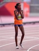 28 September 2019; Sifan Hassan of Netherlands, celebrates winning the Women's 10,000m during day two of the World Athletics Championships 2019 at Khalifa International Stadium in Doha, Qatar. Photo by Sam Barnes/Sportsfile