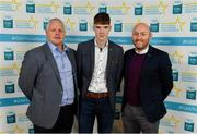 28 September 2019; Ronan Boyle of Truagh Gaels and Monaghan with coaches Mark O'Connor and Mark Counihan on their arrival at the 2019 Electric Ireland Minor Star Awards. The Hurling and Football Team of the Year was selected by an expert panel of GAA legends including Alan Kerins, Derek McGrath, Karl Lacey and Tomás Quinn. The Electric Ireland GAA Minor Star Awards create a major moment for Minor players, showcasing the outstanding achievements of individual performers throughout the Championship season. The awards also recognise the effort of those who support them day in and day out, from their coaches to parents, clubs and communities. #GAAThisIsMajor  Photo by Seb Daly/Sportsfile