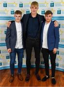 28 September 2019; Jonathan McGrath of Caherlistrane and Galway, James McLaughlin of Moycullen and Galway and Daniel Cox of Moycullen and Galway, on their arrival at the 2019 Electric Ireland Minor Star Awards. The Hurling and Football Team of the Year was selected by an expert panel of GAA legends including Alan Kerins, Derek McGrath, Karl Lacey and Tomás Quinn. The Electric Ireland GAA Minor Star Awards create a major moment for Minor players, showcasing the outstanding achievements of individual performers throughout the Championship season. The awards also recognise the effort of those who support them day in and day out, from their coaches to parents, clubs and communities. #GAAThisIsMajor  Photo by Seb Daly/Sportsfile