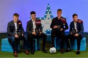 28 September 2019; Pictured are Galway's Minor footballers, from left, Jonathan McGrath, Tomo Culhane, James McLaughlin and Daniel Cox who were named on the Electric Ireland Minor Football Team of the Year at the 2019 Electric Ireland Minor Star Awards. The Football Team of the Year was selected by an expert panel of GAA legends including Alan Kerins, Derek McGrath, Karl Lacey and Tomás Quinn. The Electric Ireland GAA Minor Star Awards create a major moment for Minor players, showcasing the outstanding achievements of individual performers throughout the Championship season. The awards also recognise the effort of those who support them day in and day out, from their coaches to parents, clubs and communities. #GAAThisIsMajor Photo by Seb Daly/Sportsfile