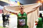 28 September 2019; Brendan Boyce of Ireland celebrates after competing in the Men's 50km Race Walk during day two of the World Athletics Championships 2019 at The Corniche in Doha, Qatar. Photo by Sam Barnes/Sportsfile
