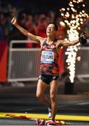 28 September 2019; Yusuke Suzuki of Japan celebrates after winning the Men's 50km Race Walk during day two of the World Athletics Championships 2019 at The Corniche in Doha, Qatar. Photo by Sam Barnes/Sportsfile
