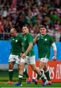 28 September 2019; Ireland players, from left, Rory Best, Jack Carty and Tadhg Furlong leave the pitch during the 2019 Rugby World Cup Pool A match between Japan and Ireland at the Shizuoka Stadium Ecopa in Fukuroi, Shizuoka Prefecture, Japan. Photo by Brendan Moran/Sportsfile