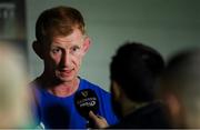 28 September 2019; Leinster head coach Leo Cullen is interviewed ahead of the Guinness PRO14 Round 1 match between Benetton and Leinster at Stadio Monigo in Treviso, Italy. Photo by Ramsey Cardy/Sportsfile