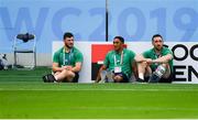 28 September 2019; Ireland players, from left, Robbie Henshaw, Bundee Aki, and Jack Conan prior to the 2019 Rugby World Cup Pool A match between Japan and Ireland at the Shizuoka Stadium Ecopa in Fukuroi, Shizuoka Prefecture, Japan. Photo by Brendan Moran/Sportsfile