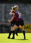 29 September 2019; Saoirse Healey of Galway WFC, left, is congratulated by team-mate Kayla Brady after scoring her side's second goal during the Só Hotels U17 Women’s National League Cup Final match between Galway WFC and Peamount United at Eamonn Deacy Park in Galway. Photo by Seb Daly/Sportsfile