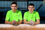 30 September 2019; Sport Ireland Campus, Dublin at the National Gymnastics Training Centre where Gymnastics Ireland announced the gymnasts competing at the upcoming 2019 World Championships in Stuttgart from 4th – 13th October. Pictured are Adam Steele, left, 22, and Rhys McCleneghan, 20. Gymnasts also named as travelling to the World Championships are Meg Ryan, 17, Emma Slevin, 16, Kate Molloy, 15, and non-travelling reserve Jane Heffernan, 15. Photo by Stephen McCarthy/Sportsfile