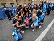 29 September 2019; Emma McDonagh with her Dublin ladies football team-mates and 4 year old daugher Sophie, who sits in the Brendan Martin Cup, during the Dublin Senior Football teams homecoming at Merrion Square in Dublin. Photo by David Fitzgerald/Sportsfile