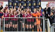 29 September 2019; Galway WFC captain Kayla Brady lifts the trophy following her side's victory during the Só Hotels U17 Women’s National League Cup Final match between Galway WFC and Peamount United at Eamonn Deacy Park in Galway. Photo by Seb Daly/Sportsfile