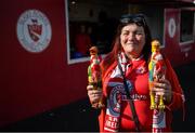 29 September 2019; Sligo Rovers supporter Susan Brennan and her 'chickens' prior to the Extra.ie FAI Cup Semi-Final match between Sligo Rovers and Dundalk at The Showgrounds in Sligo. Photo by Stephen McCarthy/Sportsfile