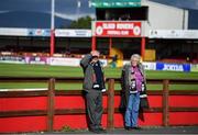 29 September 2019; Dundalk supporters Paddy and Iris McGuinness await the arrival of the Dundalk team bus prior to the Extra.ie FAI Cup Semi-Final match between Sligo Rovers and Dundalk at The Showgrounds in Sligo. Photo by Stephen McCarthy/Sportsfile
