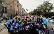 29 September 2019; The Dublin ladies football team celebrate on stage during the Dublin Senior Football teams homecoming with the Sam Maguire Cup at Merrion Square in Dublin. Photo by David Fitzgerald/Sportsfile