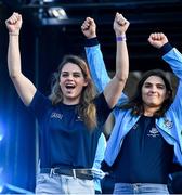 29 September 2019; Dublin footballers Noëlle Healy, left, and Niamh Collins during the Dublin Senior Football teams homecoming at Merrion Square in Dublin. Photo by Piaras Ó Mídheach/Sportsfile