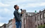 29 September 2019; Kevin McManamon singing during the Dublin Senior Football teams homecoming at Merrion Square in Dublin. Photo by David Fitzgerald/Sportsfile