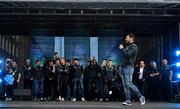 29 September 2019; Kevin McManamon singing during the Dublin Senior Football teams homecoming at Merrion Square in Dublin. Photo by David Fitzgerald/Sportsfile