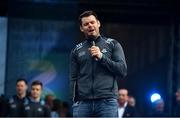 29 September 2019; Kevin McManamon singing during the Dublin Senior Football teams homecoming at Merrion Square in Dublin. Photo by David Fitzgerald/Sportsfile