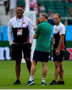 28 September 2019; Japan head coach Jamie Joseph and attack coach Tony Brown with Ireland head coach Joe Schmidt prior to the 2019 Rugby World Cup Pool A match between Japan and Ireland at the Shizuoka Stadium Ecopa in Fukuroi, Shizuoka Prefecture, Japan. Photo by Brendan Moran/Sportsfile