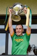 29 September 2019; Dunloy Captain Paul Shields lifts the cup after the Antrim County Senior Club Hurling Final match between Cushendall Ruairí Óg and Dunloy at Ballycastle in Antrim. Photo by Oliver McVeigh/Sportsfile