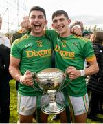 29 September 2019;  Nigel and Sean Elliott of Dunloy celebrate with the cup after the Antrim County Senior Club Hurling Final match between Cushendall Ruairí Óg and Dunloy at Ballycastle in Antrim. Photo by Oliver McVeigh/Sportsfile