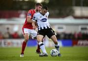 29 September 2019; Michael Duffy of Dundalk in action against Lewis Banks of Sligo Rovers during the Extra.ie FAI Cup Semi-Final match between Sligo Rovers and Dundalk at The Showgrounds in Sligo. Photo by Stephen McCarthy/Sportsfile