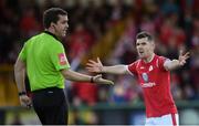29 September 2019; Ronan Murray of Sligo Rovers appeals to referee Rob Harvey during the Extra.ie FAI Cup Semi-Final match between Sligo Rovers and Dundalk at The Showgrounds in Sligo. Photo by Stephen McCarthy/Sportsfile
