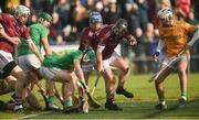 29 September 2019; Kevin Molloy of Dunloy and Fergus McCambride of Cushendall Ruairí Óg scrambling to get possession in the box  during the Antrim County Senior Club Hurling Final match between Cushendall Ruairí Óg and Dunloy at Ballycastle in Antrim. Photo by Oliver McVeigh/Sportsfile