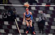 29 September 2019; Sandi Morris of USA, celebrates a clearance of 4.80m in the Women's Pole Vault Final during day three of the World Athletics Championships 2019 at the Khalifa International Stadium in Doha, Qatar. Photo by Sam Barnes/Sportsfile
