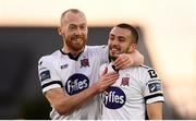 29 September 2019; Chris Shields, left, and Michael Duffy of Dundalk celebrate following the Extra.ie FAI Cup Semi-Final match between Sligo Rovers and Dundalk at The Showgrounds in Sligo. Photo by Stephen McCarthy/Sportsfile